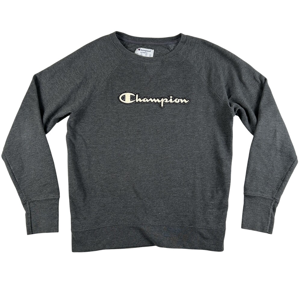Champion Sweatshirt Womens Medium Gray Pullover Script Logo Crewneck Authentic